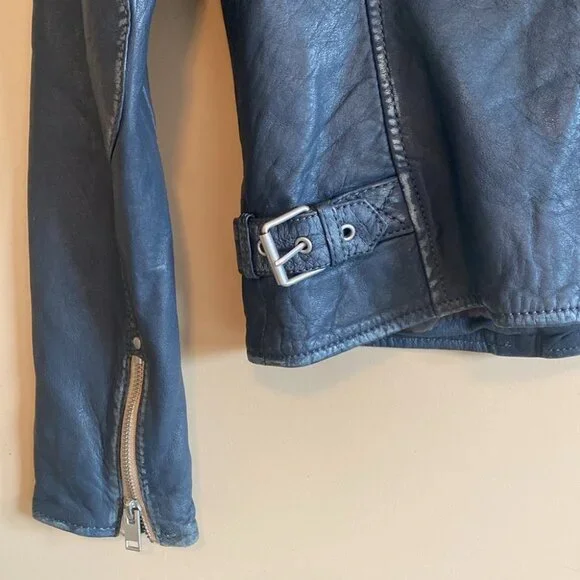 SOLD Mauritius Lamb Leather Moto Jacket Denim Blue - Picture 11 of 16